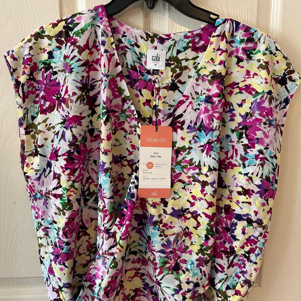 CAbi Eden purple floral faux wrap blouse #5211 M medium EUC